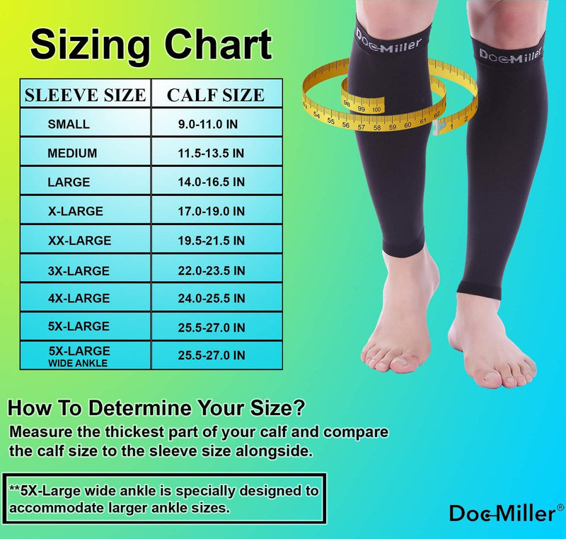 [Australia] - Doc Miller Calf Compression Sleeve Men and Women - 15-20mmHg Shin Splint Compression Sleeve Recover Varicose Veins, Torn Calf and Pain Relief - 1 Pair Calf Sleeves Black Color - Large Size 