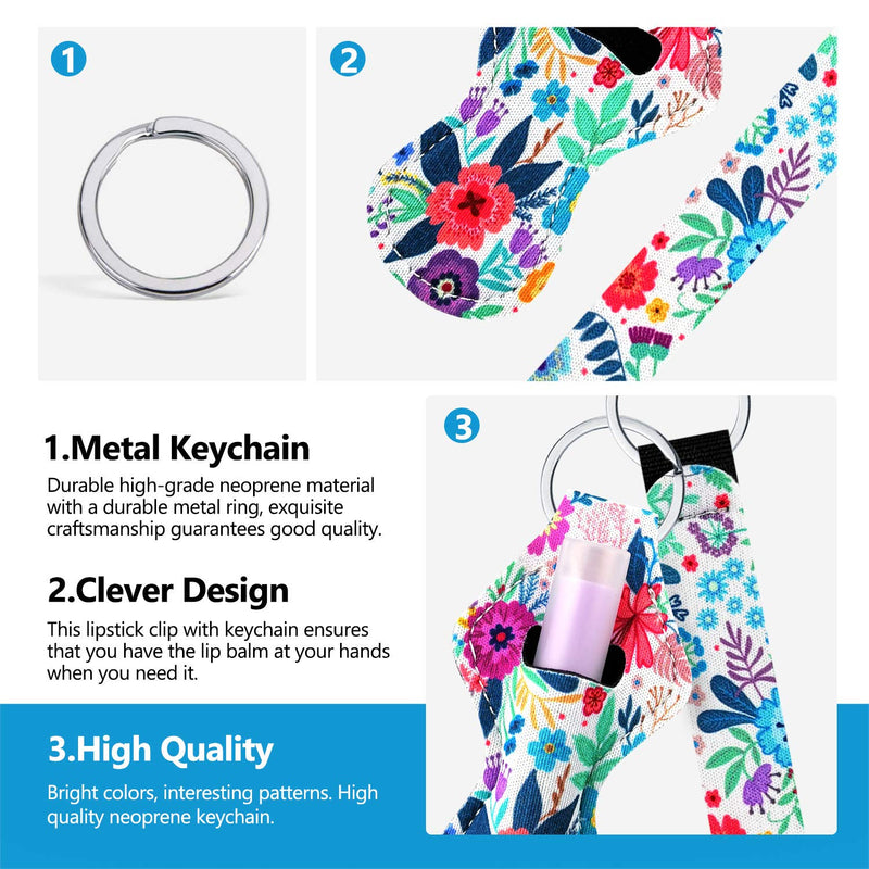 [Australia] - Chapstick Holder Keychains Lipstick Holder Keychains Neoprene Wristlet Keychain Lanyards Style 1- Purple Rose 
