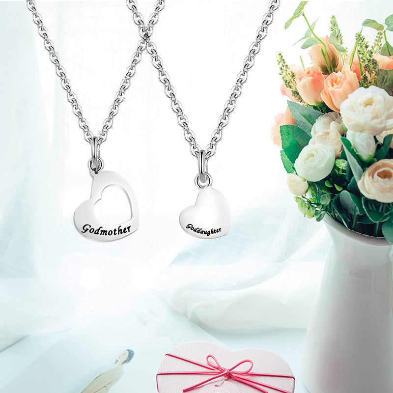 [Australia] - FUSTMW Goddaughter Necklace Godmother In Heart Matching Necklace Set Goddaughter Baptism Gift Religious Jewelry for Godmother 