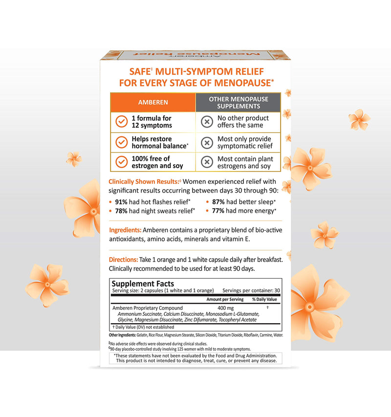 [Australia] - Amberen: Safe Multi-Symptom Menopause Relief. Clinically Shown to Relieve 12 Menopause Symptoms: Hot Flashes, Night Sweats, Mood Swings, Low Energy and More. 2 Month Supply 60 Day Supply 