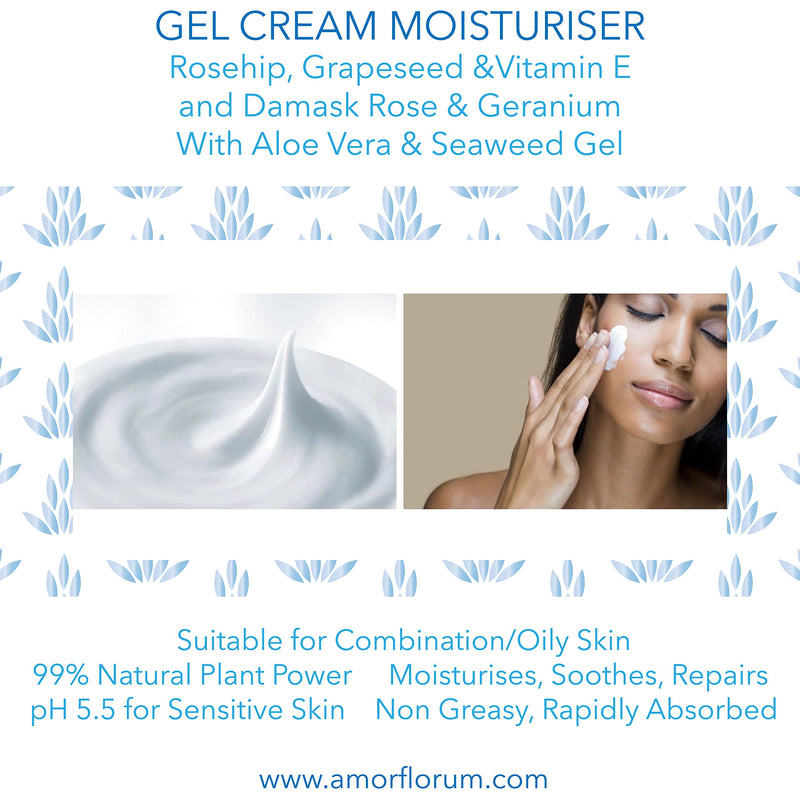[Australia] - Natural, pH 5.5 Balanced FACIAL MOISTURISER for Combination/Oily Skin - DAMASK ROSE -100g by AMOR FLORUM BLU. Gel Cream Moisturiser for Sensitive Skin. With Botanical Actives, Rosehip Oil & Vitamin E. 