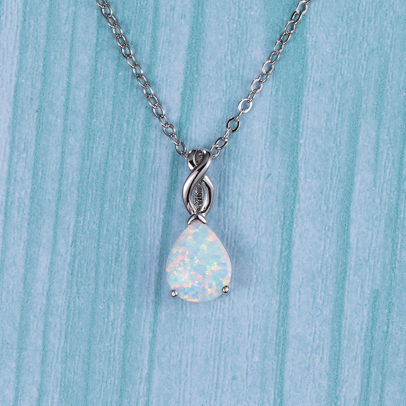[Australia] - VOLUKA Opal Necklace for Women Gemstone Birthstone Pendant Necklaces Jewelry Gifts for Girls B-white gold teardrop opal necklace 