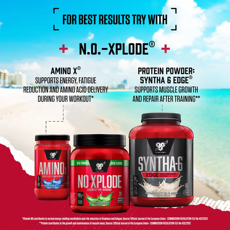 [Australia] - BSN Nutrition N.O.-Xplode Pre Workout Powder Food Supplement, Energy and Focus supportwith Caffeine, Amino Acids, Vitamin C and Zinc, Green Burst Flavour, 30 Servings, 390 g 
