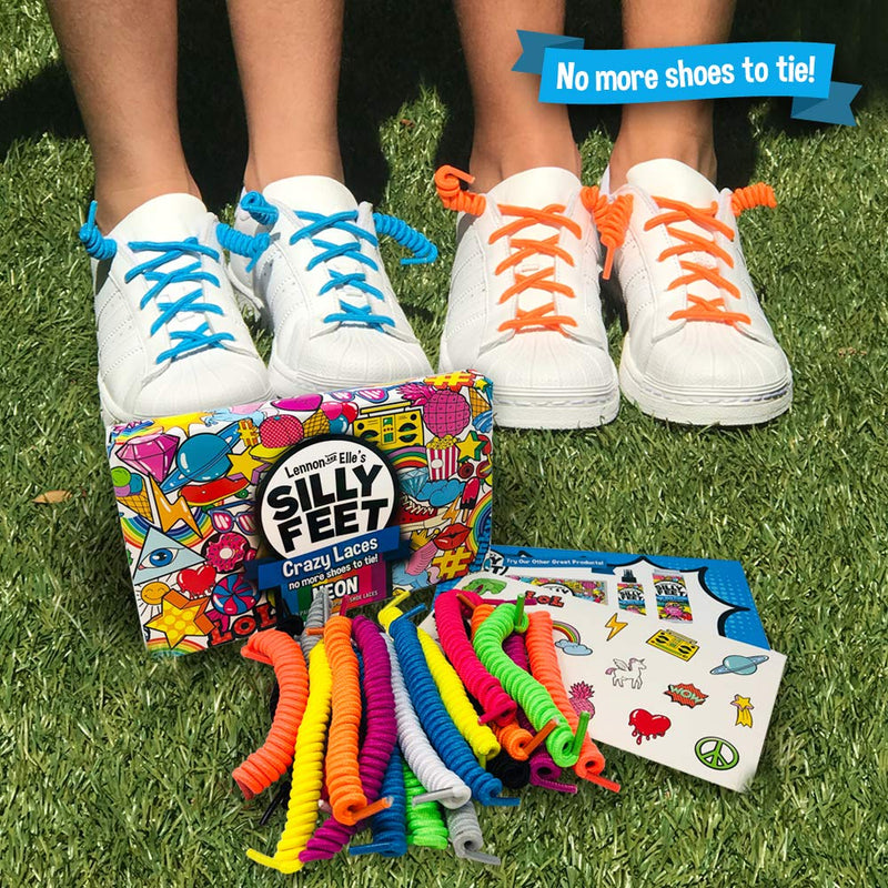 [Australia] - Silly Feet No Tie Shoelaces Kids Shoe Laces Curly Twisty Elastic Shoe Strings Children Toddler Laces 10 Pairs Neon 