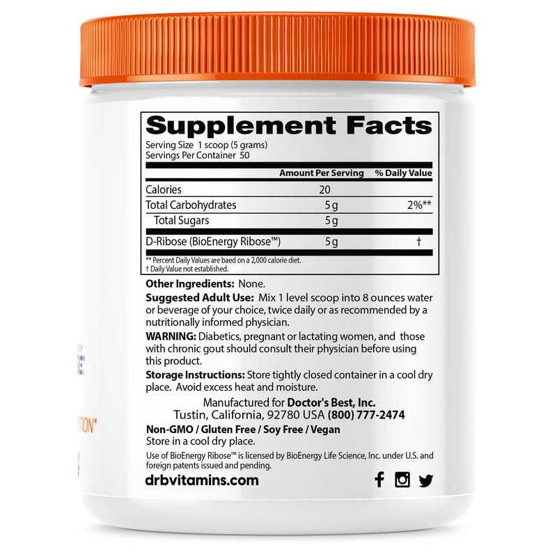 [Australia] - Doctor's Best D-Ribose with Bioenergy Ribose, Non-GMO, Vegan, Gluten Free, Energy Enhancement, 250g, 8.8 Ounce (Pack of 1) 8.8 Ounce (Pack of 1) 