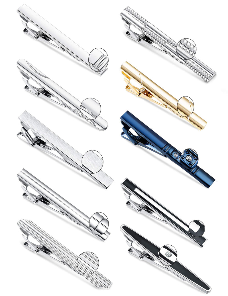 [Australia] - YADOCA Tie Clips Set for Men Tie Bar Clip Black Silver-Tone Gold-Tone for Wedding Business with Gift Box Style b 10pcs with box 