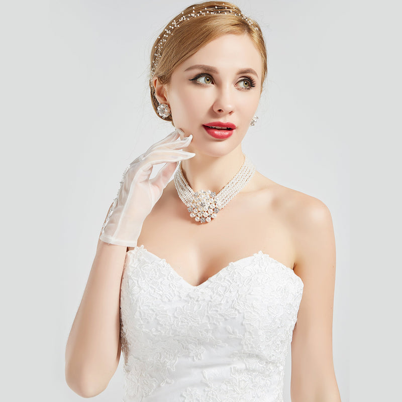 [Australia] - BABEYOND 1920s Gatsby Multilayer Pearl Necklace Vintage Bridal Pearl Necklace Earrings Jewelry Set Style 4 