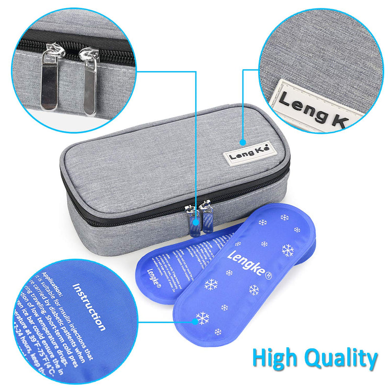 [Australia] - YOUSHARES Insulin Travel Case - Insulated Medication Cooler Travel Bag for Diabetic Insulin Pen and Vials Storage with 2 Cooling Ice Packs (Grey) Grey 