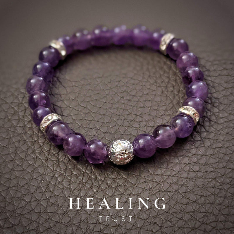 [Australia] - Amethyst Crystal Bracelet for Women Healing Love, Lava Rock Aromatherapy Diffuser Bracelet with Lavender Essential Oil, Chakra Yoga Meditation Bracelet 