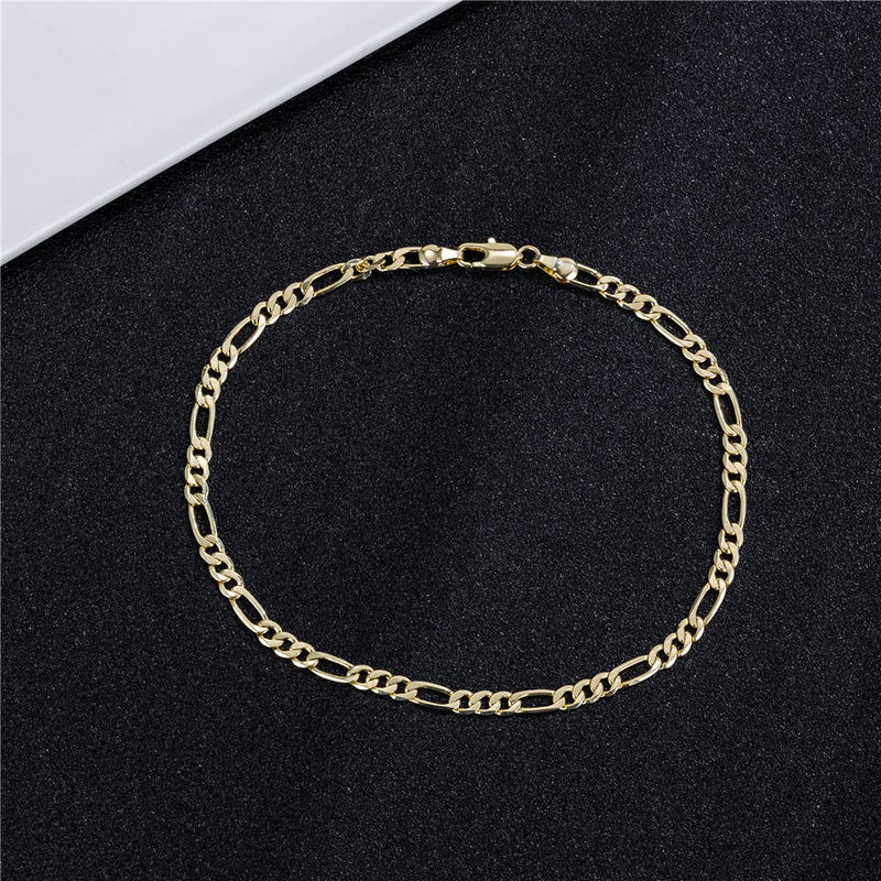 [Australia] - 14k White Gold Plated 4mm Figaro Link Chain Flat Anklet, Ankle Bracelet for Women Men 9 10 11 inches 10.0 Inches 14k-gold-plated 