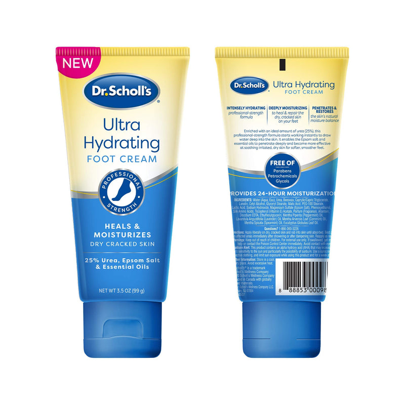 [Australia] - Dr. Scholl's Ultra Hydrating Foot Cream 3.5 oz, Lotion with 25% Urea for Dry Cracked Feet, Heals and Moisturizes for Healthy Feet Hydrating Cream, 3.5oz 