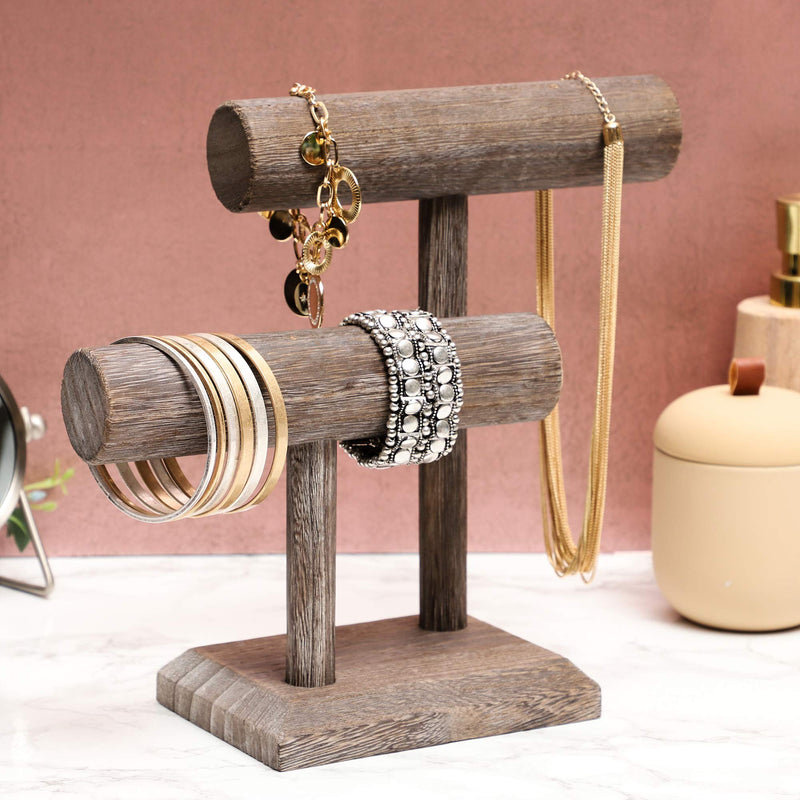 [Australia] - Bright Creations Rustic Wood 2 Tier Jewelry Holder T Bar Display 