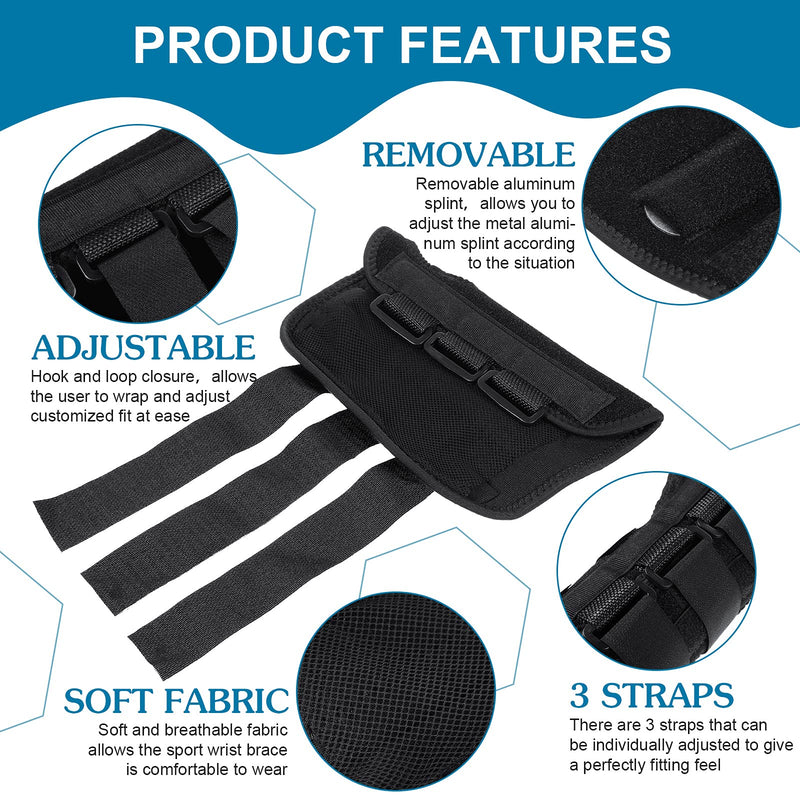 [Australia] - SATINIOR 2 Pieces Carpal Tunnel Wrist Brace Support Removable Metal Wrist Splint, Three Adjustable Compression Straps for Tendinitis, Sports Injuries, Pain Relief (Left and Right Hand), Black Right and Left Hand 