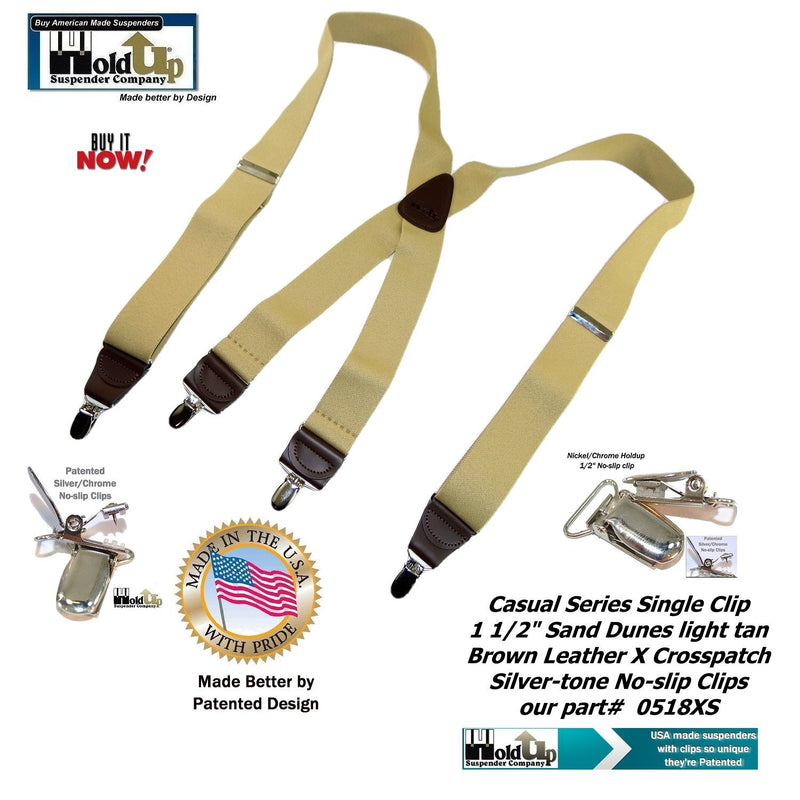 [Australia] - Holdup Suspender Company's Sand Dunes Tan Casual Series X-back Suspenders with Silver-tone No-slip Clips 