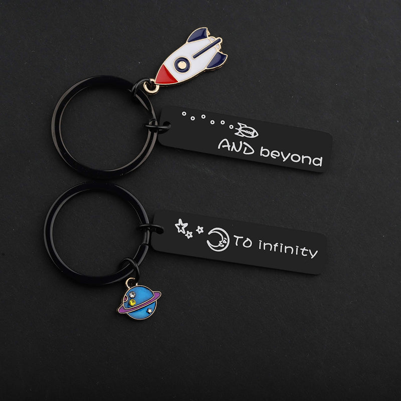 [Australia] - MAOFAED Couples Keychain I Love You to Infinity and Beyond Boyfriend Girlfriend Gift BFF Daughter Son Gift rocket planet blakc 