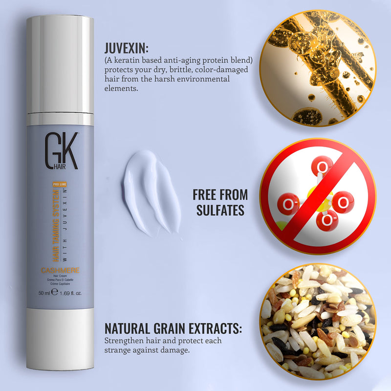 [Australia] - GK HAIR Global Keratin Leave in Cashmere Hair Smoothing and Styling Cream (1.69 Fl Oz/50ml) Argan Oil for Anti-Frizz Sleek Shine and Hydrates Dry Damaged and Unmanageable Hair Repair 50 ml (Pack of 1) 
