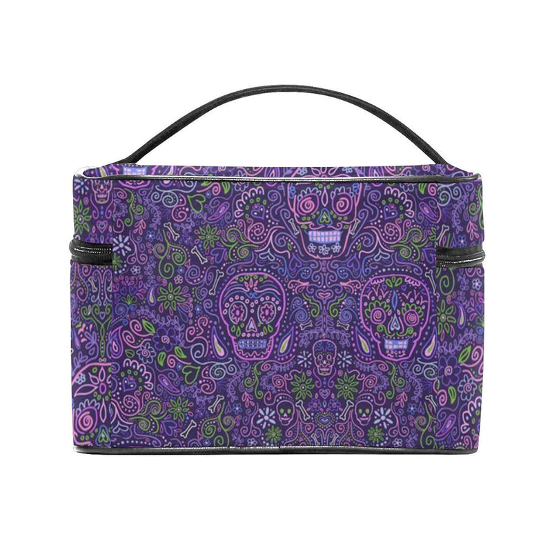 [Australia] - Travel Makeup Case Mexican Sugar Skulls Purple Cosmetic Bag Organizer Portable 9" For Cosmetics Makeup Brushes Toiletry Jewelry Digital Accessories 