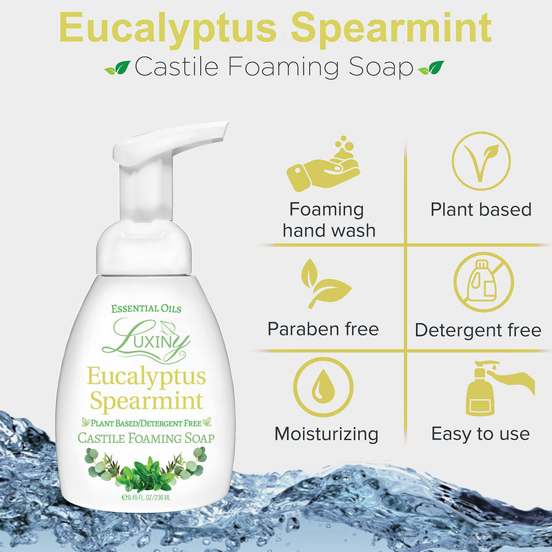 [Australia] - Castile soap, Liquid Foaming Hand Soap, All Natural Moisturizing Hand Wash for the Kitchen & Bathroom, Palm Oil Free, Vegan & Cruelty Free, Made in the USA, 8.45 oz., 2 Pack (Eucalyptus Spearmint) Eucalyptus Spearmint 