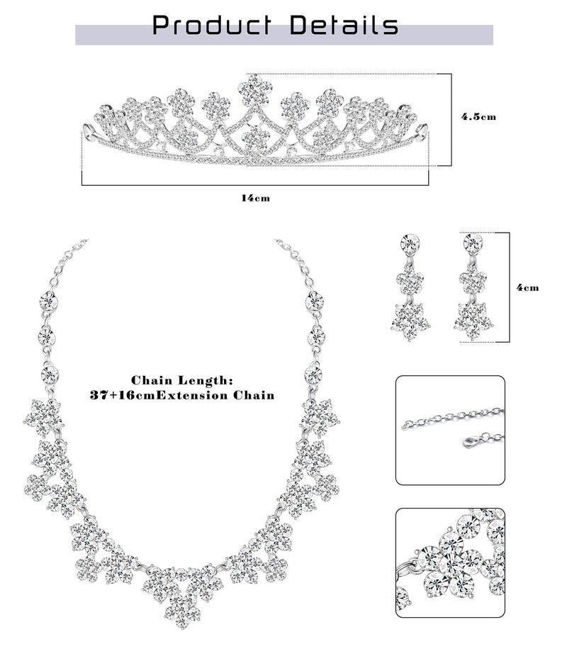 [Australia] - Ubjuliwa Crystal Bride Jewelry Sets for Wedding Silver Necklace Earrings Crown Jewelry Set for Women Bridal Bridesmaid Gift Fit with Wedding Party 