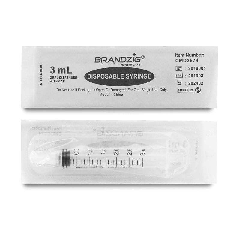 [Australia] - 3ml Syringe With Cap (100 Pack) | Oral Dispenser Without Needle, Luer Slip Tip | Individually Wrapped Medicine Dropper For Infants & Pets 