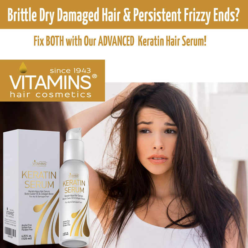 [Australia] - Vitamins Hair Serum Keratin Treatment - Biotin Collagen and Coconut Oil Hydrating Moisturiser for Frizzy Dry Damaged Hair - Anti Frizz Heat Protection for Curly Wavy or Straight Hair 