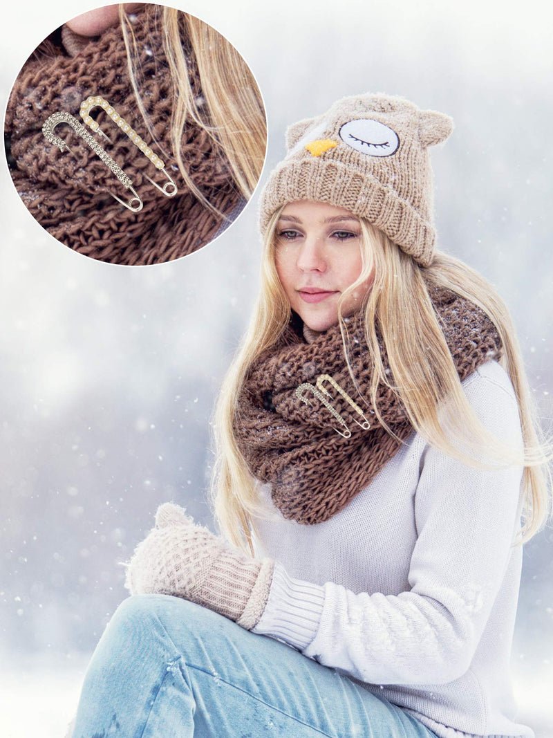 [Australia] - Boao 4 Pieces Women Brooch Pins Sweater Shawl Clips Faux Crystal and Pearl Brooches, 2 Styles 