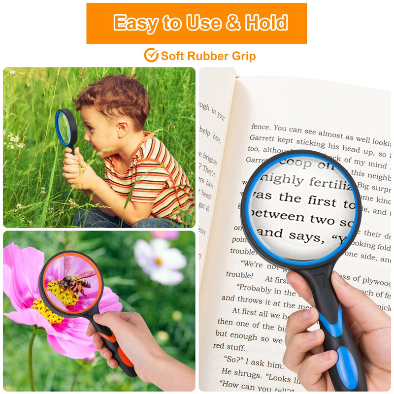 [Australia] - 2PCS Upgrade 10X Magnifying Glass, Large Handheld Magnifier Magnafying. Glasses for Kids/Seniors Reading, 3 Inch Shatterproof Lupa Magnify Glass Lens, Rubber Handle of Perforating Design - Observation 