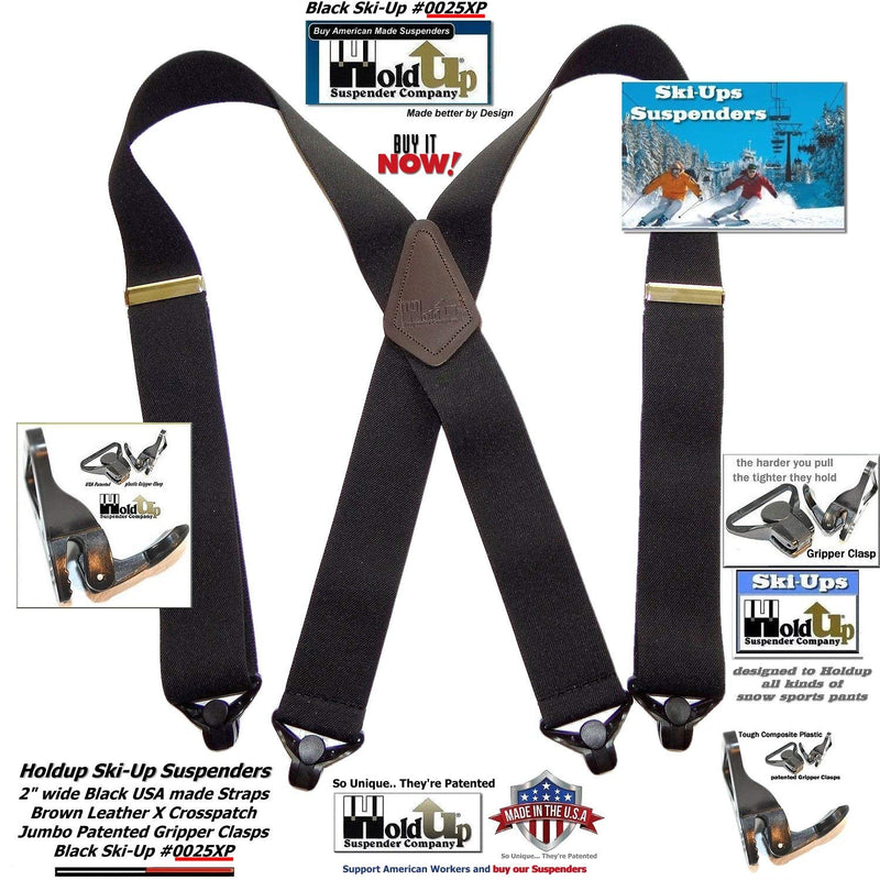 [Australia] - HoldUp 2" wide black Ski-Up Suspenders with Black Jumbo Gripper Clasp 