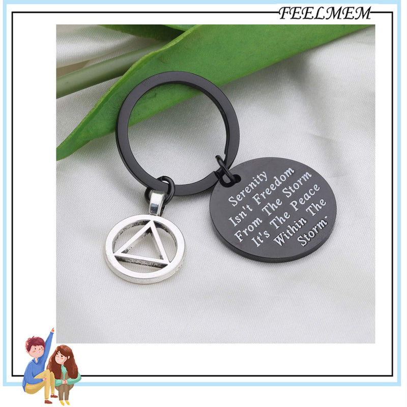 [Australia] - FEELMEM AA Recovery Serenity Prayer Keychain Sobriety Gift Serenity Peace Within The Storm Keyring with Alcoholics Anonymous AA Symbol Charm New Beginnings Jewelry for Men Women Black 