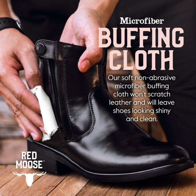 [Australia] - Full Leather Shoe Polish Kit – 2x Brush, Buffing Cloth, Travel Case, Laces - Red Moose Black 