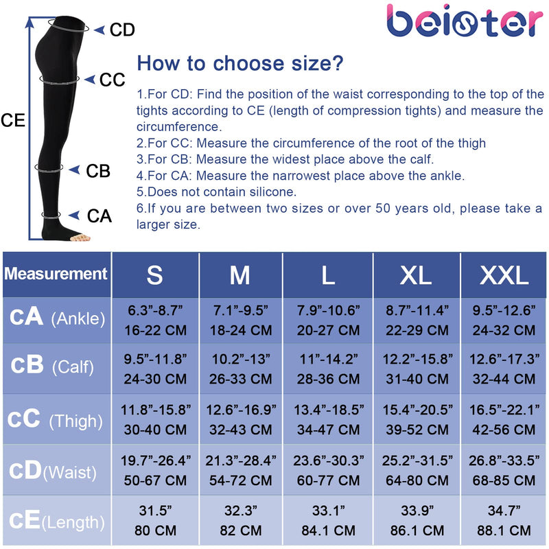 [Australia] - Medical Compression Pantyhose Women & Men,20-30mmHg Open Toe Thigh High Compression Tights Graduated Support (Beister) Black Medium 