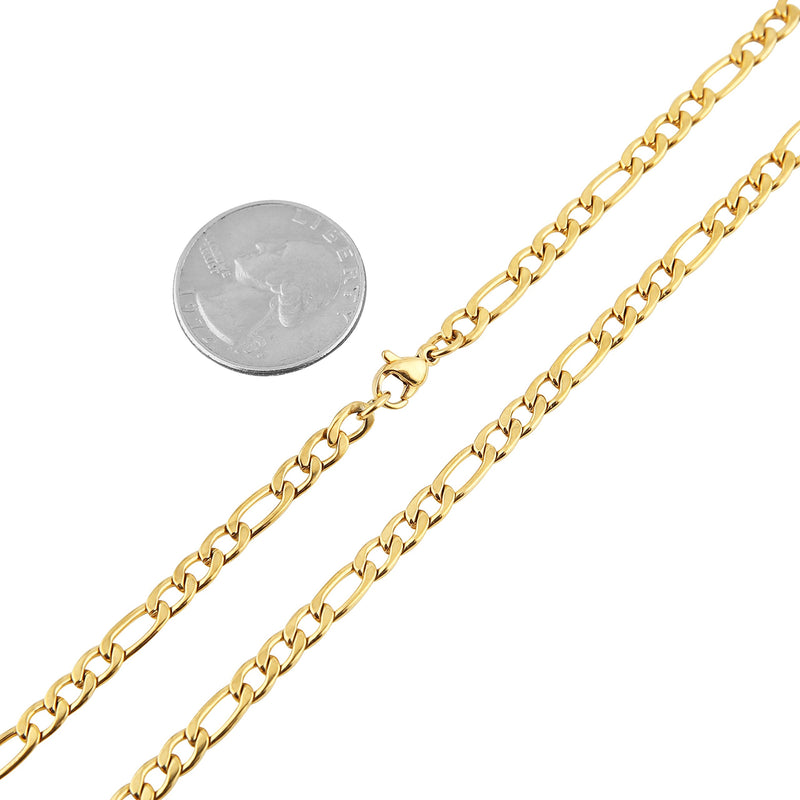 [Australia] - HZMAN Men Women 24k Real Gold Plated Figaro Chain Stainless Steel Necklace, Wide 5mm 7mm 9mm 13mm 16.0 Inches gold-stainless-steel,wide:5mm 