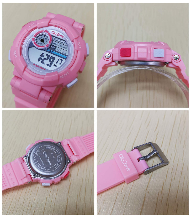 [Australia] - Girls Watch Kids Digital Sports 7-Color Flashing Light Waterproof 100FT Alarm Gifts for Girls Age for 8-12 487 Pink 