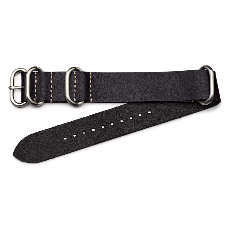 [Australia] - Benchmark Basics Leather Watch Band - Zulu Crazy Horse Oiled Leather One-Piece Watch Strap - 18mm, 20mm, 22mm & 24mm - 7 Colors Black 