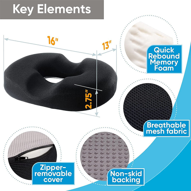 [Australia] - Donut Cushion Haemorrhoids Pillow – 100% Memory Foam Cushions with Non-Slip Bottom – Doughnut Ring To Sit On - Orthopedic Firm Seat for Home, Office, Wheelchair – Coccyx Pain Pressure Relief 1 