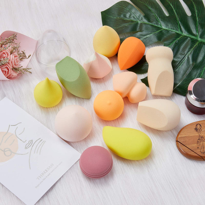 [Australia] - 10 Pieces Makeup Sponges Blender Set Beauty Egg Foundation Liquid Powder Cream Multicolored Makeup Blenderswith 1 Metal Egg Holder, 1 Silicone Case with Outer Band 