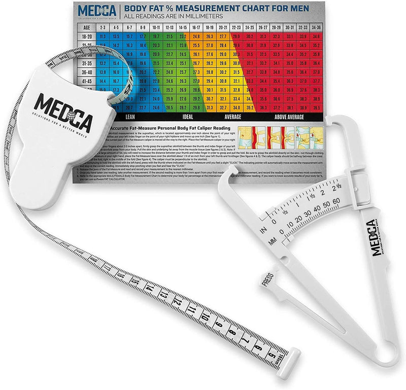 [Australia] - Body Tape Measure and Skinfold Caliper for Body Set - (Pack of 2) - Skin Fold Body Fat Analyzer and BMI Measurement Tool, White by MEDca 