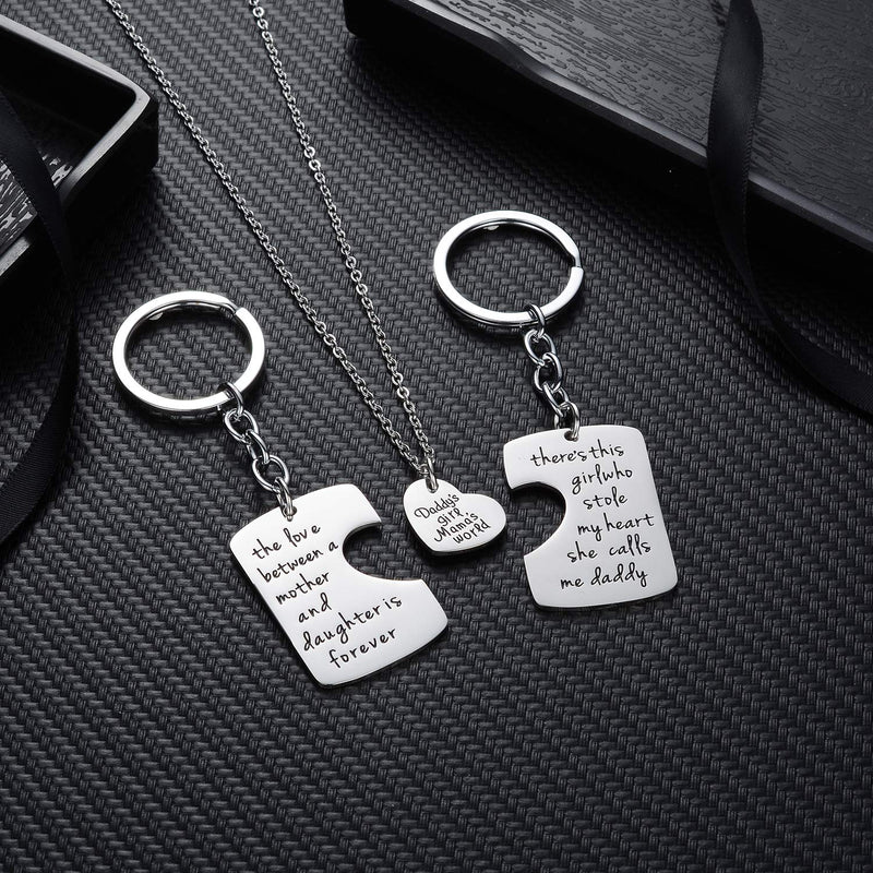 [Australia] - 3PCs/Set Father Mother Girl I Love U Charm Pendant Keyring Keychain Jewelry Gifts for Daughter Daddy Mom 2PCs Keyring & 1PC Necklace 