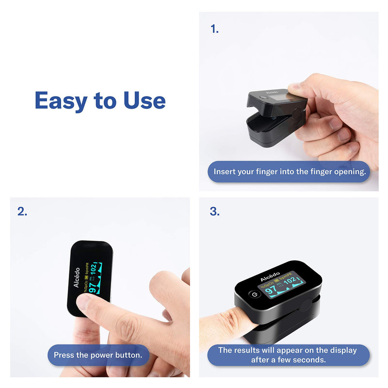 [Australia] - Alcedo Pulse Oximeter Fingertip Blood Oxygen Saturation Level (SpO2) and Heart Rate Monitor | Dual Color OLED Display | Portable Carry Case, Lanyard, Batteries 