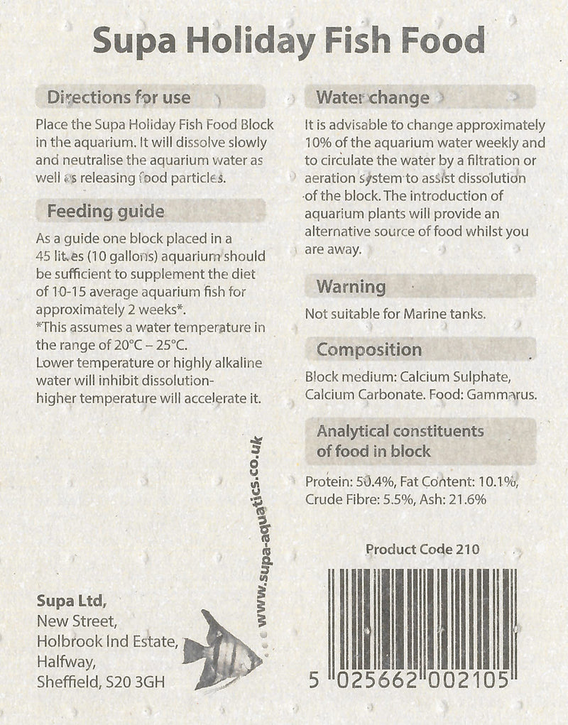 [Australia] - Supa Aquarium Holiday Fish Food, 14 Days, Pack of 6, Easy To Use, Slow Releasing Food Block For Feeding Cold Water & Tropical Aquarium Fish 