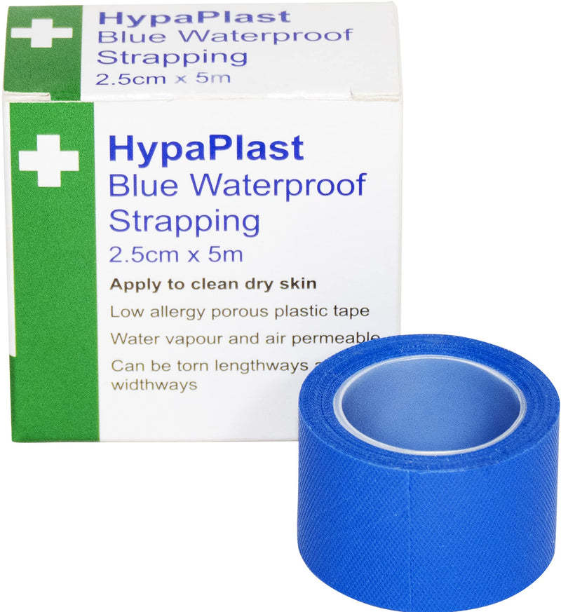 [Australia] - HypaPlast Blue Waterproof First Aid Tape for securing Plasters and Dressings, 2.5 cm x 5m, Pack of 3 Rolls 