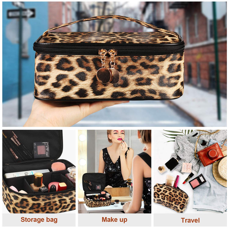 [Australia] - 3 Pieces Leopard Print Cosmetic Bag Set Cheetah Toiletry Travel Makeup Bag Portable Makeup Pouch Brush Organizer Purse Handbag for Women 