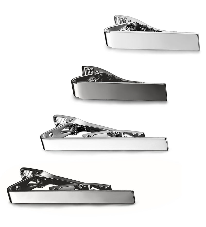 [Australia] - LOYALLOOK 2-4pcs Mens Tie Bar Pinch Clip Set for Regular Ties and Skinny Tie with Gift Box Silver Black Tone Pack 1.5-2.15Inches 4pcs(2pcs 2.15"+2pcs 1.5") 