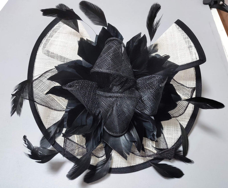 [Australia] - ORIDOOR Women Sinamay Fascinators Derby Church Tea Party Wedding Flower Feathers Headpiece with Headband Clips 002 Black One Size 