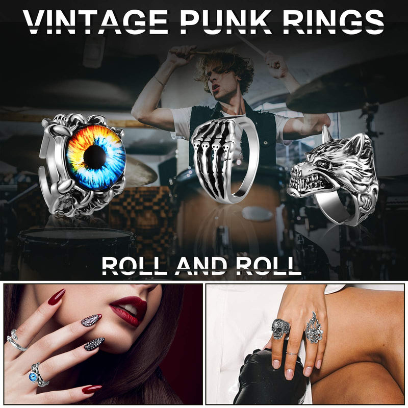 [Australia] - Yaomiao 16 Pieces Vintage Punk Rings Gothic Octopus Dragon Snake Skull Finger Ring Alloy Open Ring Stackable Adjustable Retro Ring for Men Women 