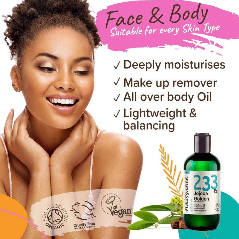[Australia] - Naissance Organic Golden Jojoba Oil (no. 233) 250ml - Pure and Natural, Certified Organic, Unrefined, Vegan, Hexane Free, No GMO 