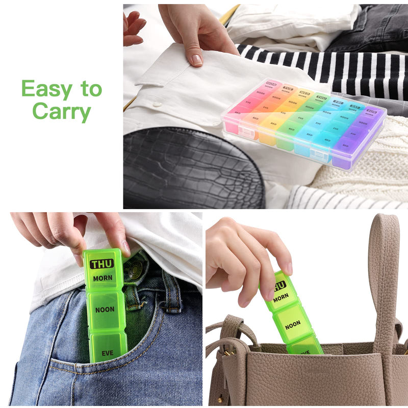 [Australia] - Pill Box Organiser 7 Day, Opret Pill Dispenser Weekly 4 Times a Day with 28 Compartment for Travel Home Use Tablets Vitamin Fish Oil BPA Free Coloured 