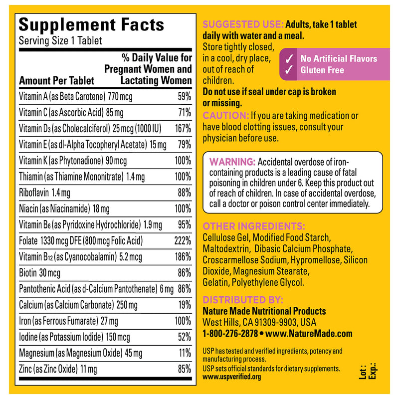 [Australia] - Nature Made Prenatal Multivitamin with Folic Acid, Dietary Supplement For Daily Nutritional Support, 250 Tablets, 250 Day Supply 250 Count (Pack of 1) 