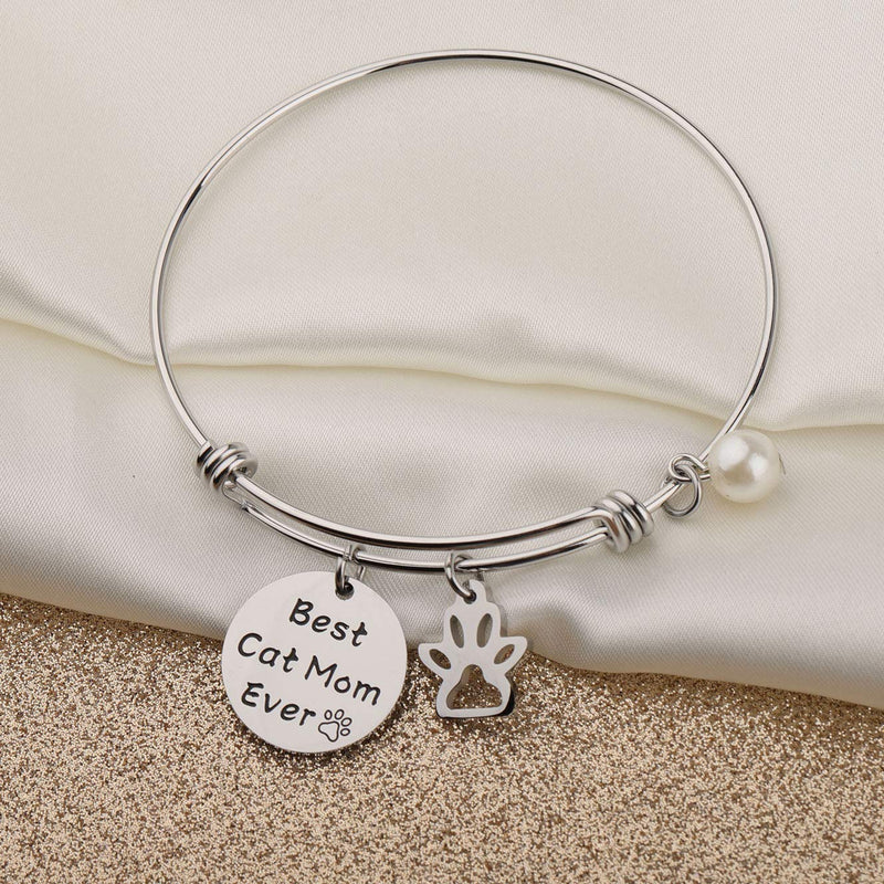 [Australia] - QIIER Best Cat Mom Ever Keychain Cat Memes Cat Lovers Gift Pet Owner Rescue Gift wire bangle 