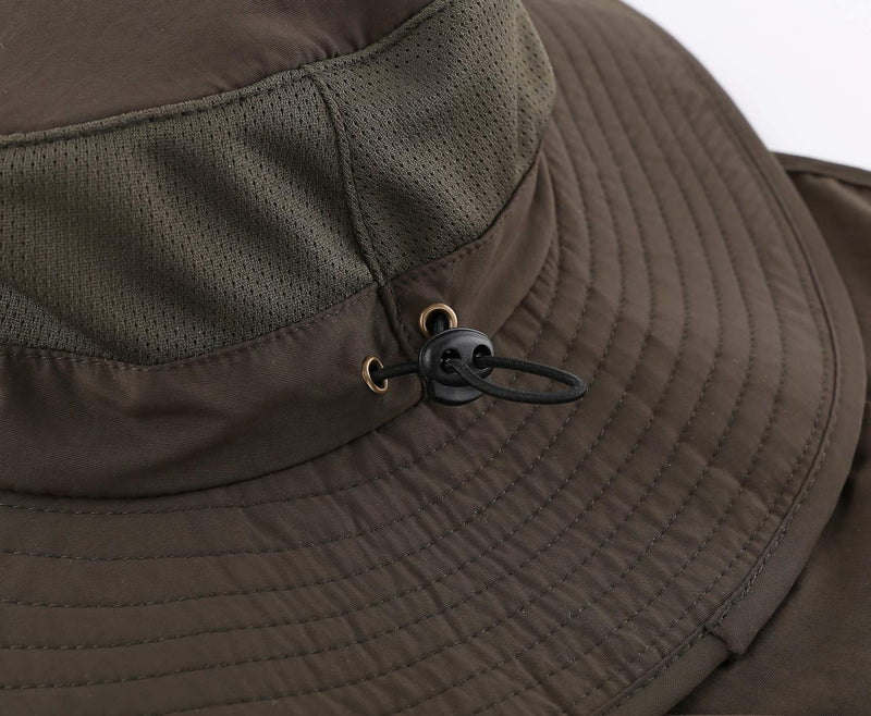 [Australia] - Home Prefer Outdoor UPF50+ Mesh Sun Hat Wide Brim Fishing Hat with Neck Flap Army Green 